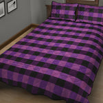 Dark Purple Check Pattern Print Quilt Bed Set