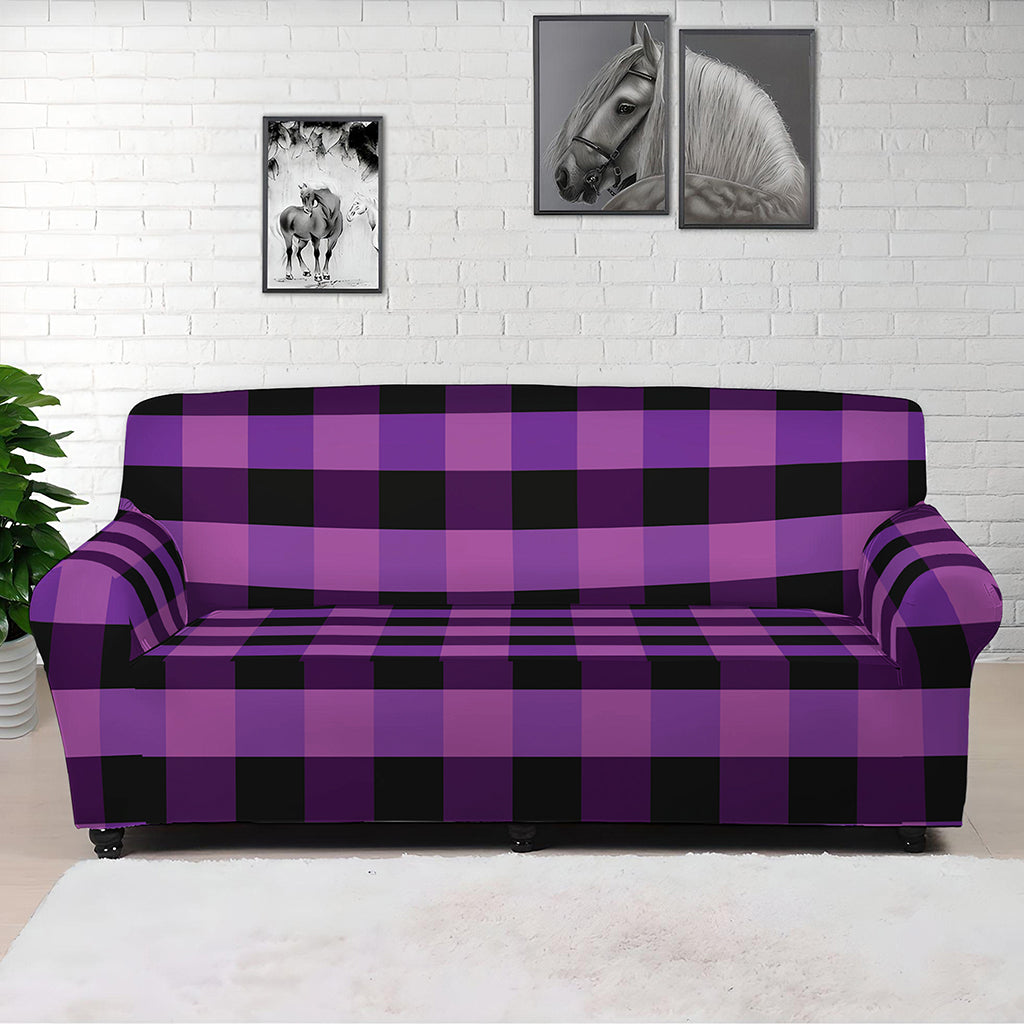 Dark Purple Check Pattern Print Sofa Cover
