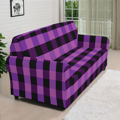 Dark Purple Check Pattern Print Sofa Cover