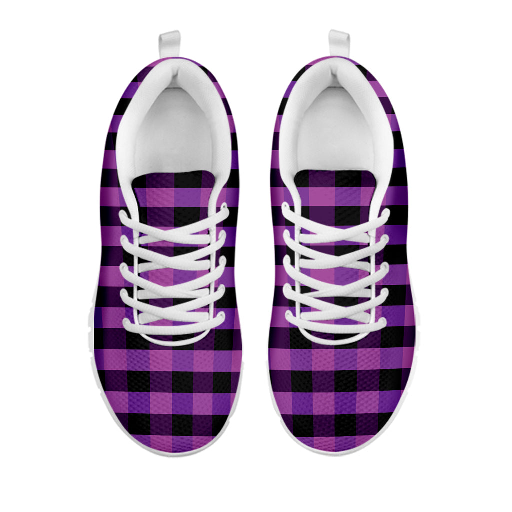 Dark Purple Check Pattern Print White Sneakers