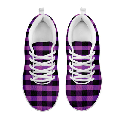 Dark Purple Check Pattern Print White Sneakers