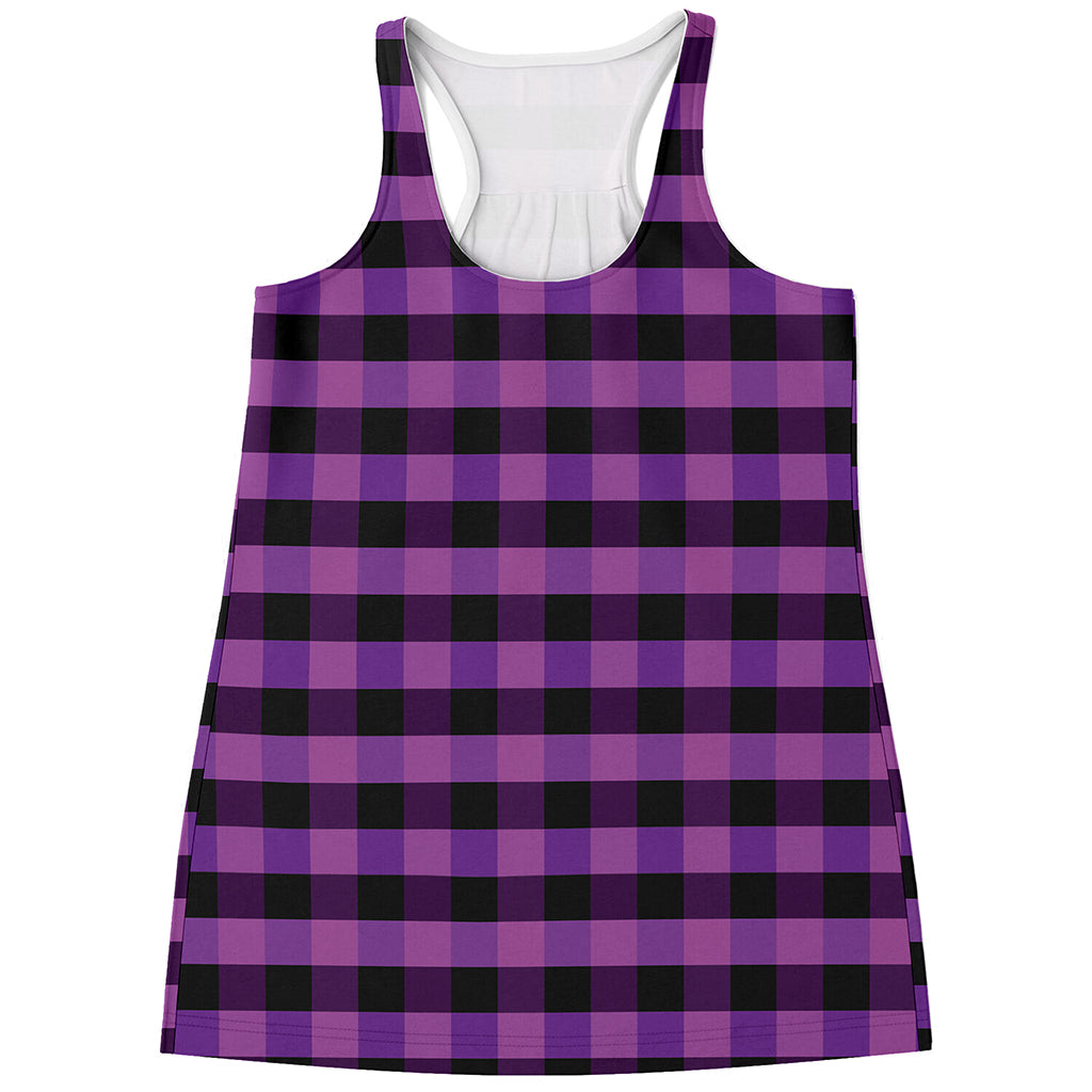 Dark Purple Check Pattern Print Women's Racerback Tank Top