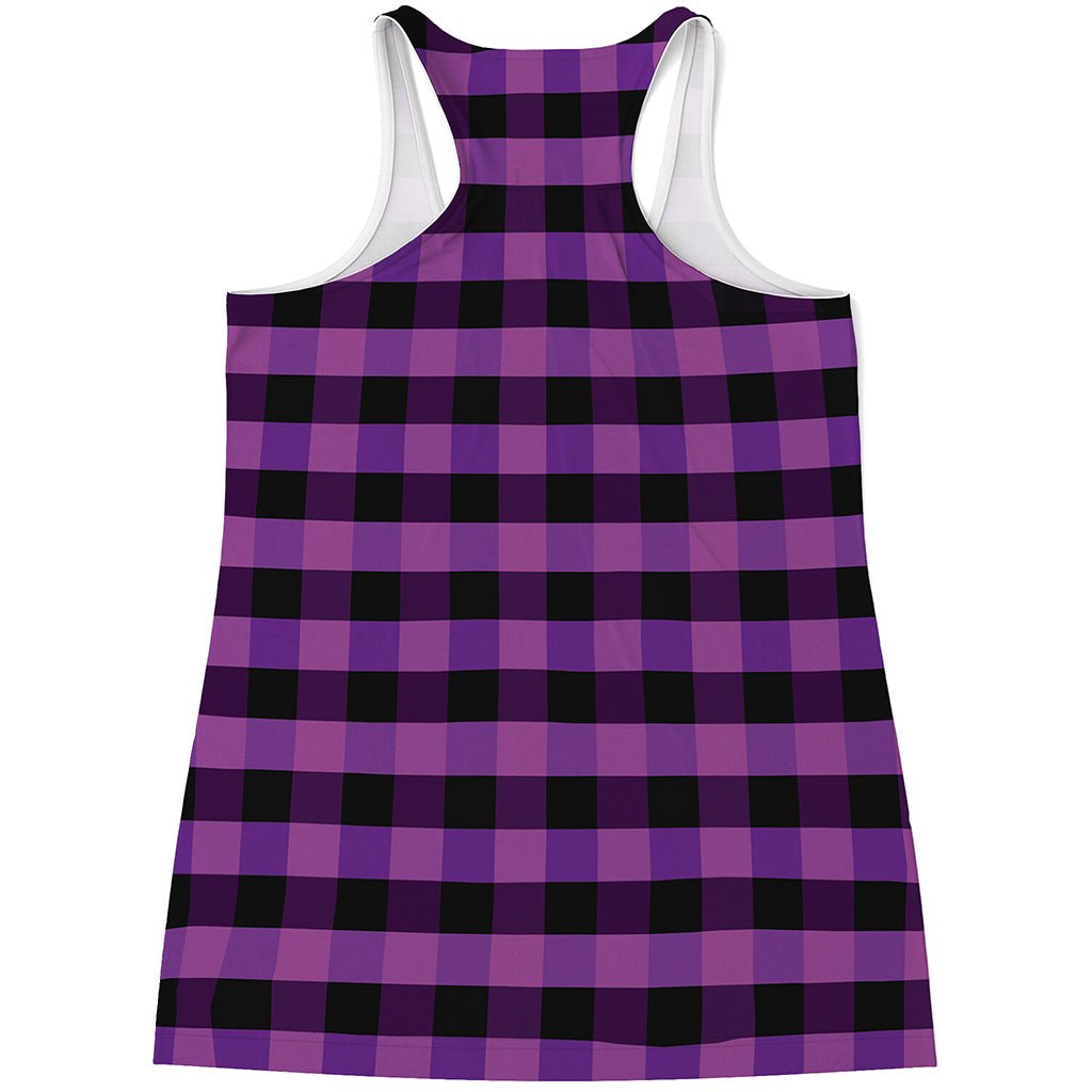 Dark Purple Check Pattern Print Women's Racerback Tank Top