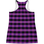 Dark Purple Check Pattern Print Women's Racerback Tank Top