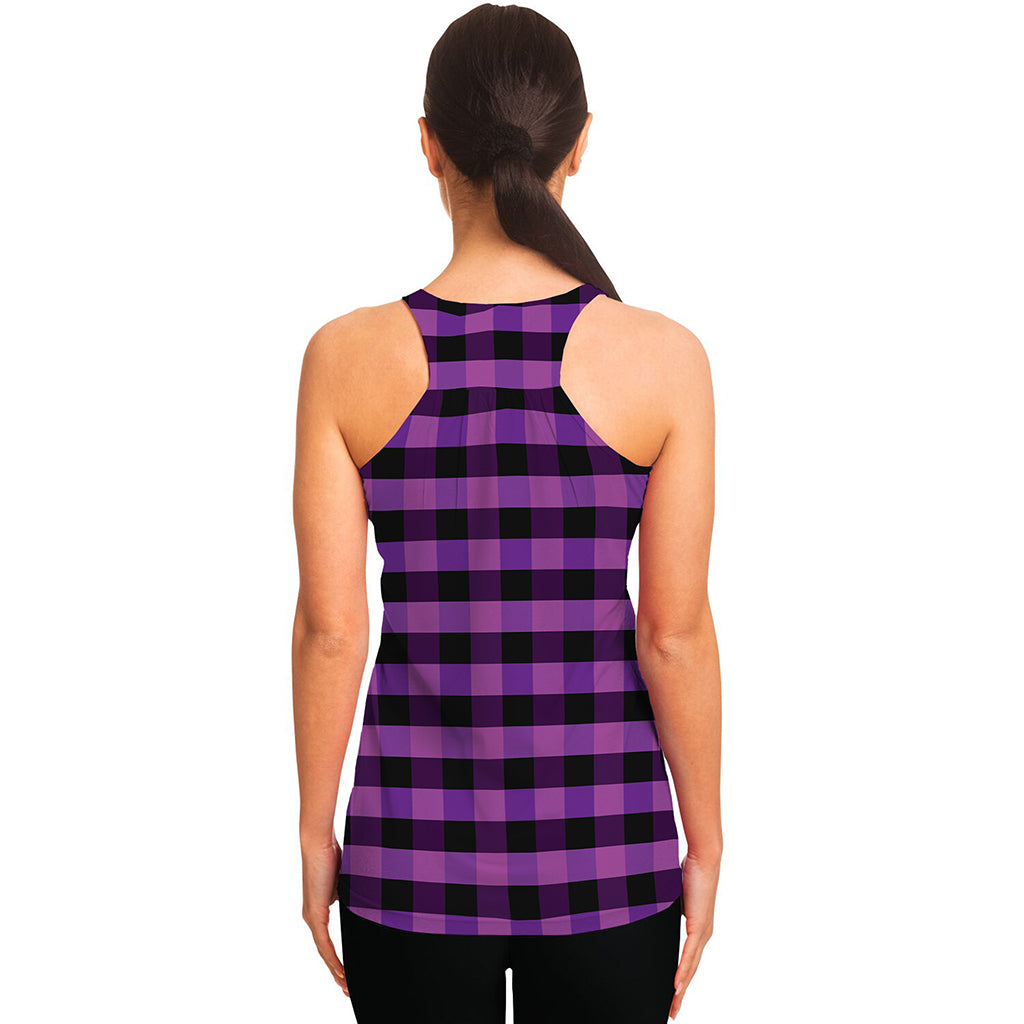 Dark Purple Check Pattern Print Women's Racerback Tank Top