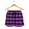 Dark Purple Check Pattern Print Women's Shorts