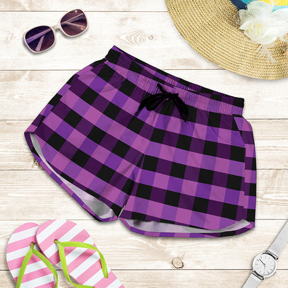 Dark Purple Check Pattern Print Women's Shorts