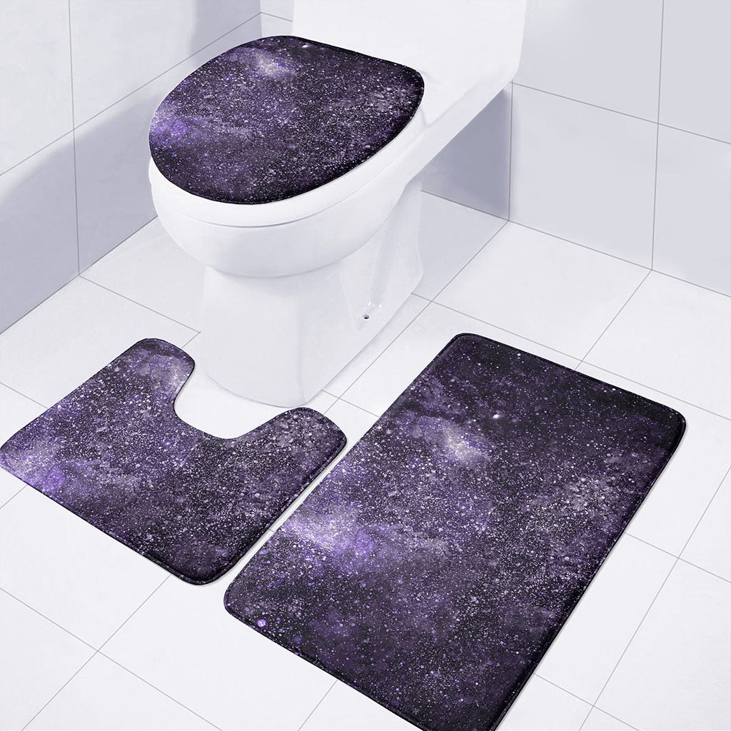 Dark Purple Cosmos Galaxy Space Print 3 Piece Bath Mat Set