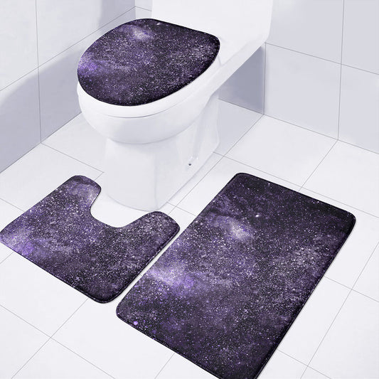 Dark Purple Cosmos Galaxy Space Print 3 Piece Bath Mat Set