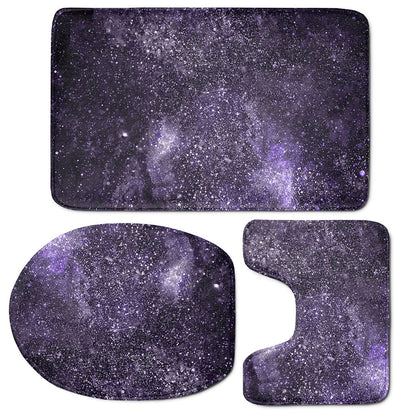 Dark Purple Cosmos Galaxy Space Print 3 Piece Bath Mat Set