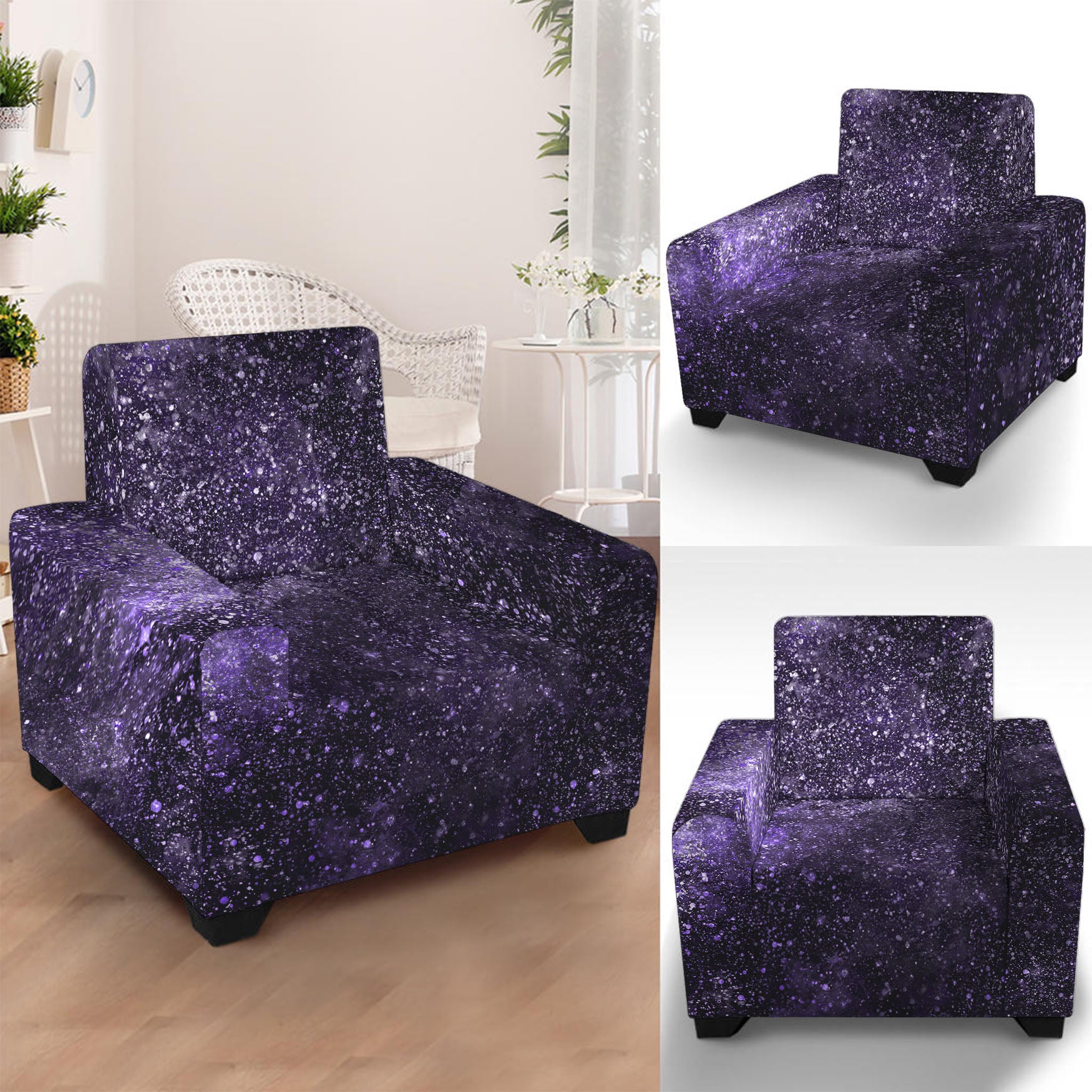 Dark Purple Cosmos Galaxy Space Print Armchair Slipcover