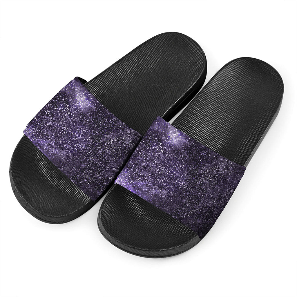 Dark Purple Cosmos Galaxy Space Print Black Slide Sandals