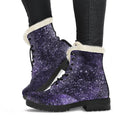 Dark Purple Cosmos Galaxy Space Print Faux Fur Leather Boots