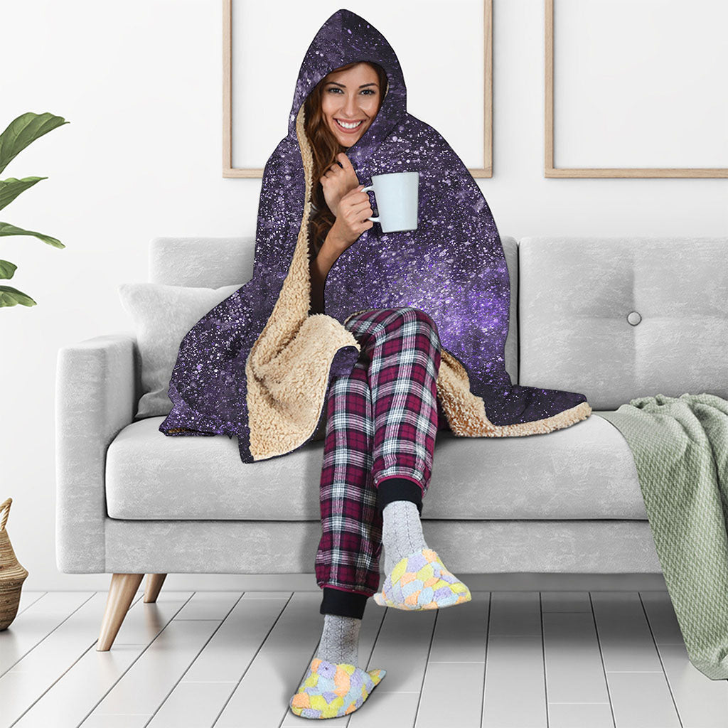 Dark Purple Cosmos Galaxy Space Print Hooded Blanket