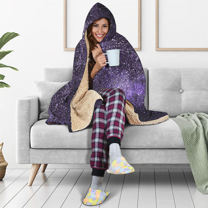 Dark Purple Cosmos Galaxy Space Print Hooded Blanket
