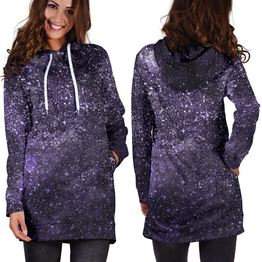 Dark Purple Cosmos Galaxy Space Print Hoodie Dress GearFrost