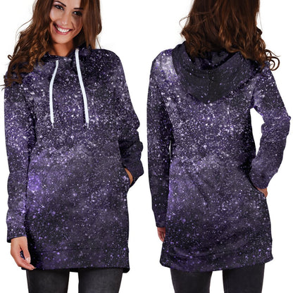 Dark Purple Cosmos Galaxy Space Print Hoodie Dress GearFrost
