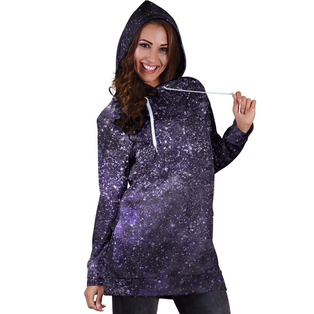 Dark Purple Cosmos Galaxy Space Print Hoodie Dress GearFrost