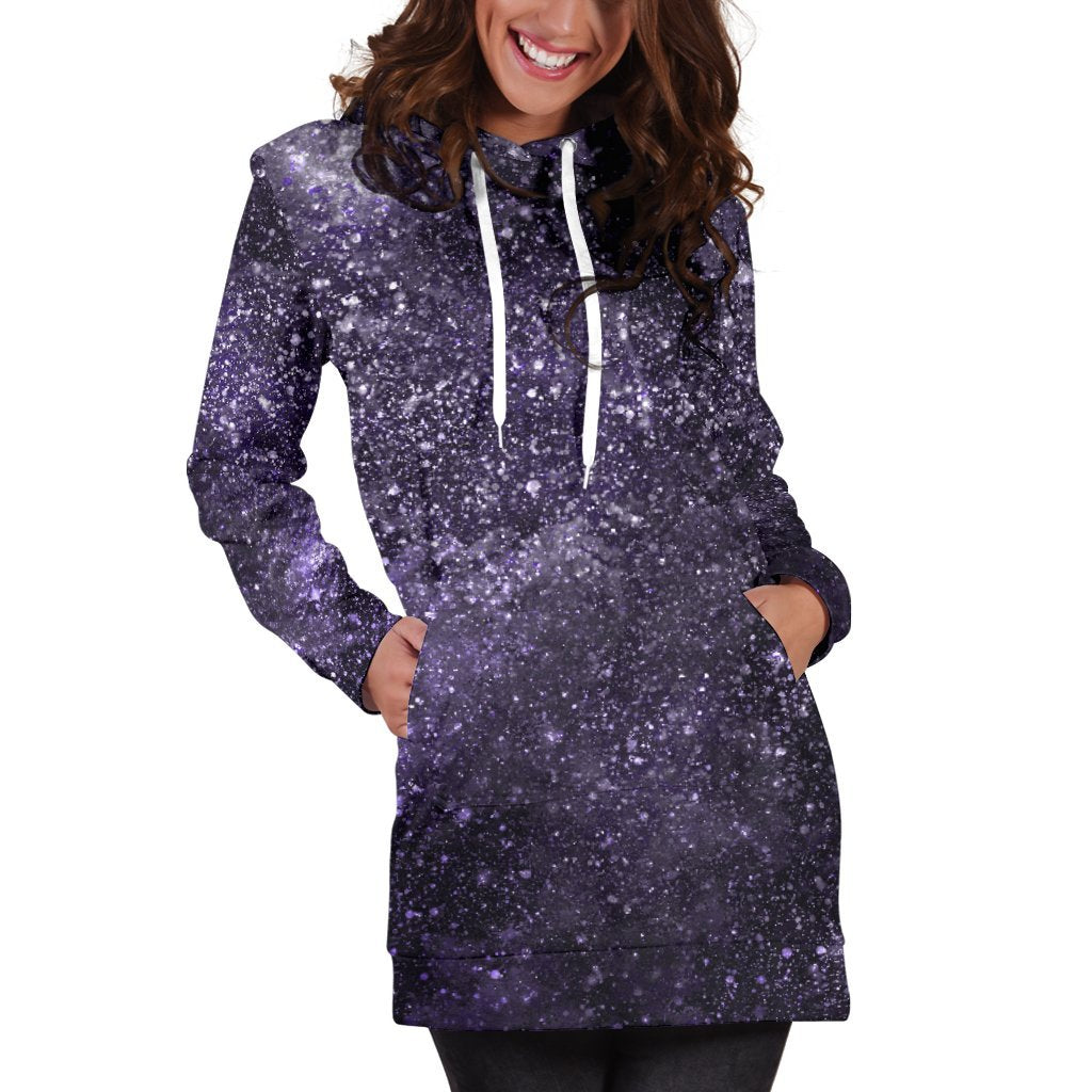 Dark Purple Cosmos Galaxy Space Print Hoodie Dress GearFrost