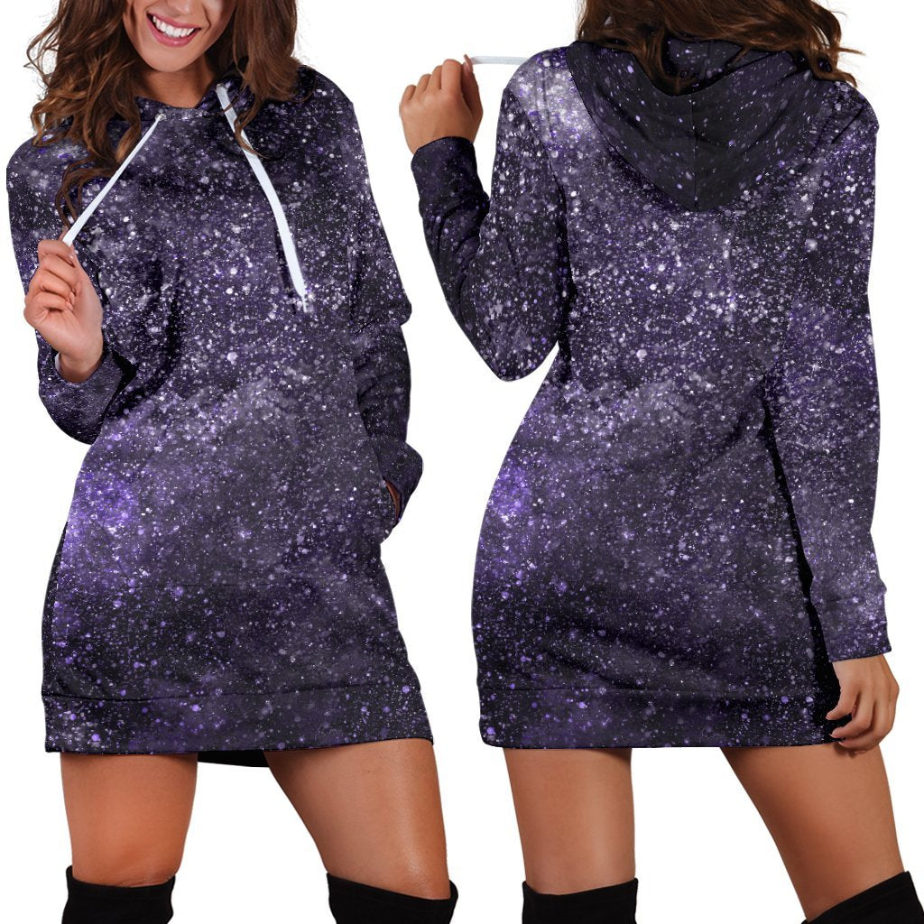 Dark Purple Cosmos Galaxy Space Print Hoodie Dress GearFrost
