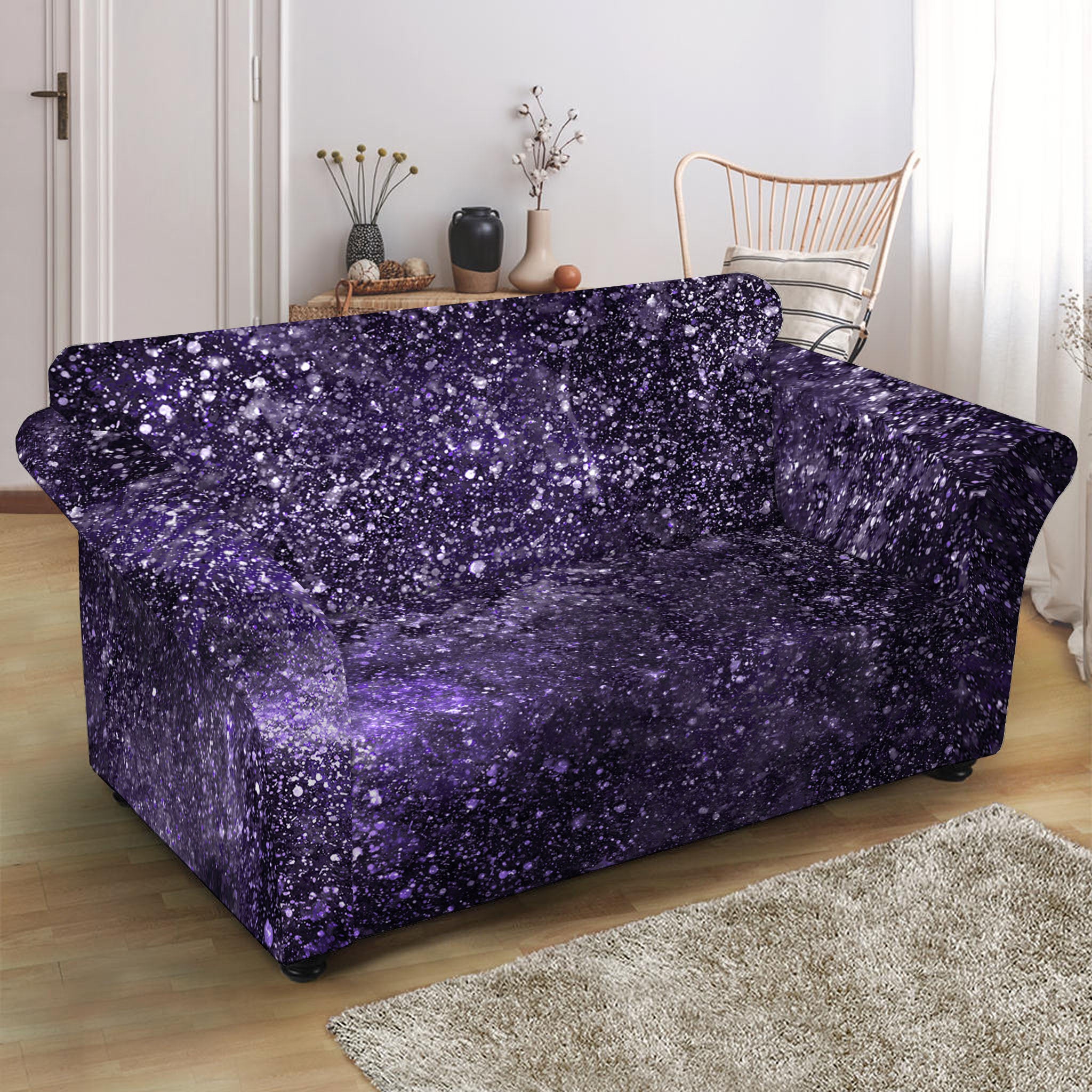 Dark Purple Cosmos Galaxy Space Print Loveseat Slipcover