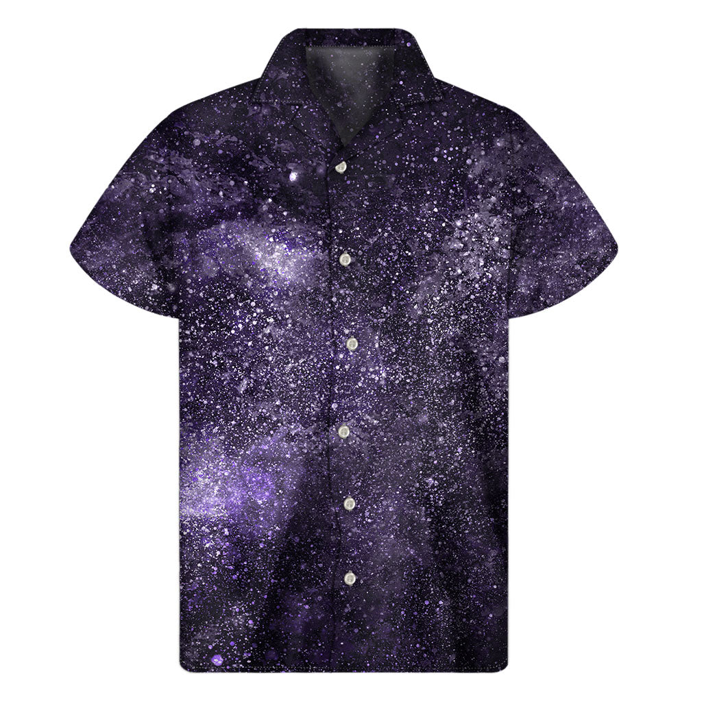 Dark Purple Cosmos Galaxy Space Print Men's Short Sleeve Shirt