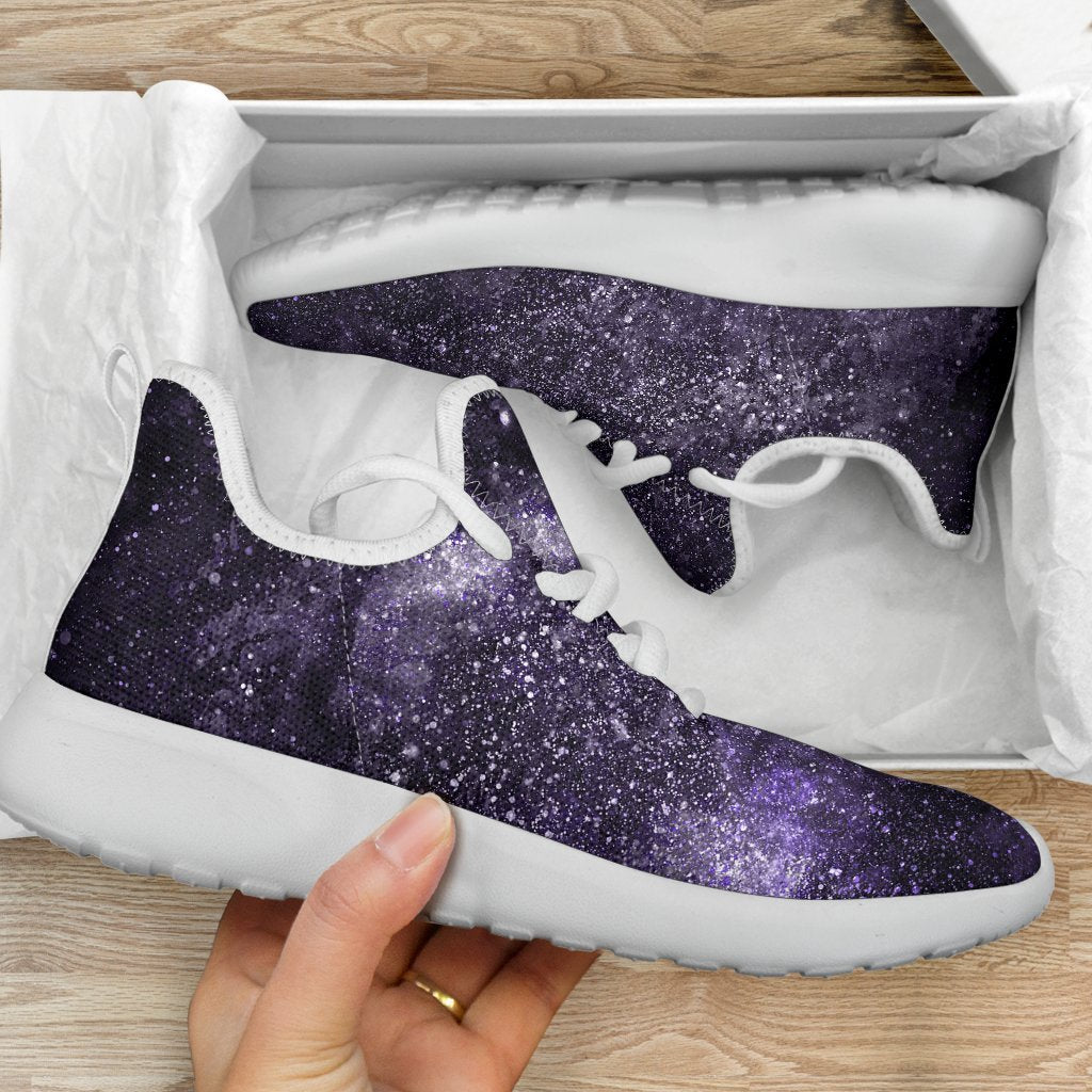 Dark Purple Cosmos Galaxy Space Print Mesh Knit Shoes GearFrost