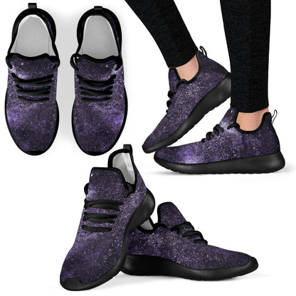 Dark Purple Cosmos Galaxy Space Print Mesh Knit Shoes GearFrost