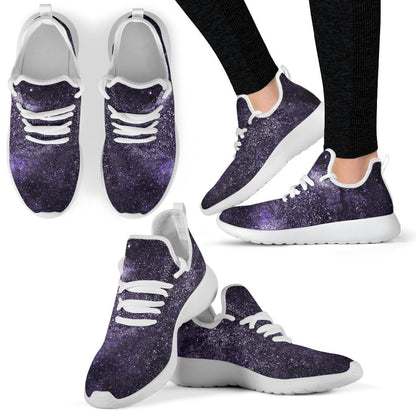 Dark Purple Cosmos Galaxy Space Print Mesh Knit Shoes GearFrost