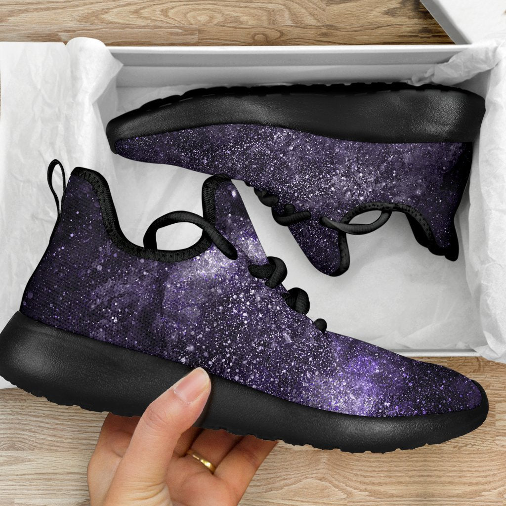 Dark Purple Cosmos Galaxy Space Print Mesh Knit Shoes GearFrost