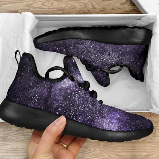 Dark Purple Cosmos Galaxy Space Print Mesh Knit Shoes GearFrost