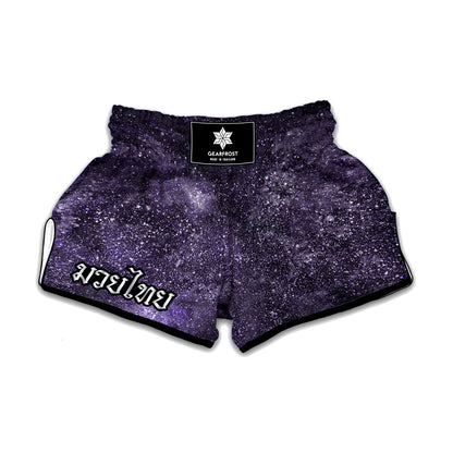 Dark Purple Cosmos Galaxy Space Print Muay Thai Boxing Shorts