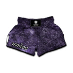 Dark Purple Cosmos Galaxy Space Print Muay Thai Boxing Shorts