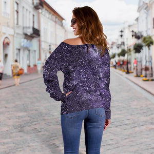 Dark Purple Cosmos Galaxy Space Print Off Shoulder Sweatshirt GearFrost