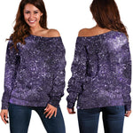 Dark Purple Cosmos Galaxy Space Print Off Shoulder Sweatshirt GearFrost