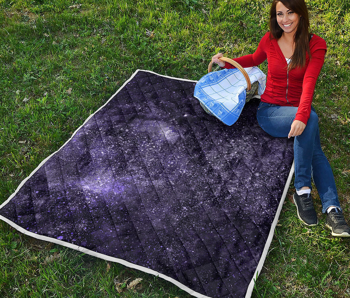 Dark Purple Cosmos Galaxy Space Print Quilt