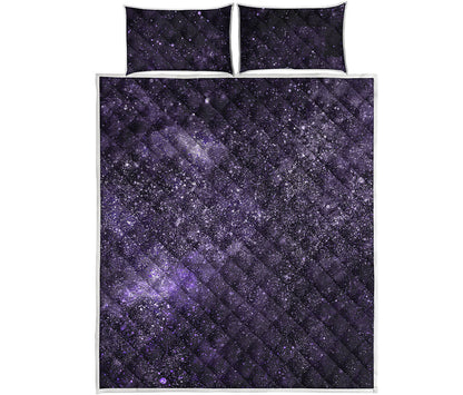 Dark Purple Cosmos Galaxy Space Print Quilt Bed Set