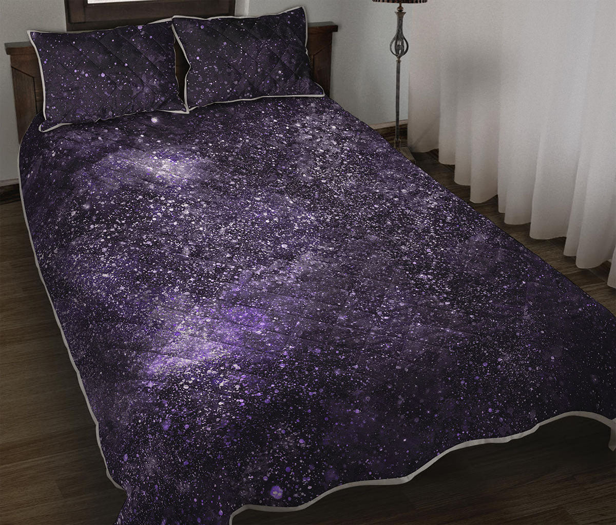 Dark Purple Cosmos Galaxy Space Print Quilt Bed Set