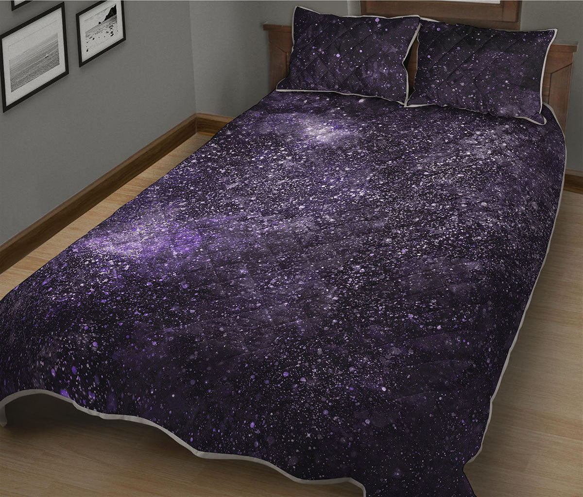 Dark Purple Cosmos Galaxy Space Print Quilt Bed Set