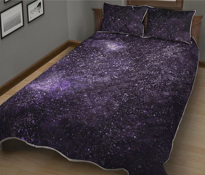 Dark Purple Cosmos Galaxy Space Print Quilt Bed Set