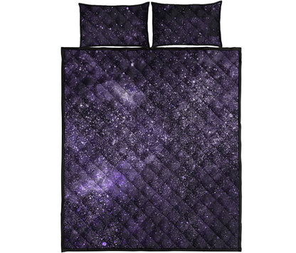 Dark Purple Cosmos Galaxy Space Print Quilt Bed Set