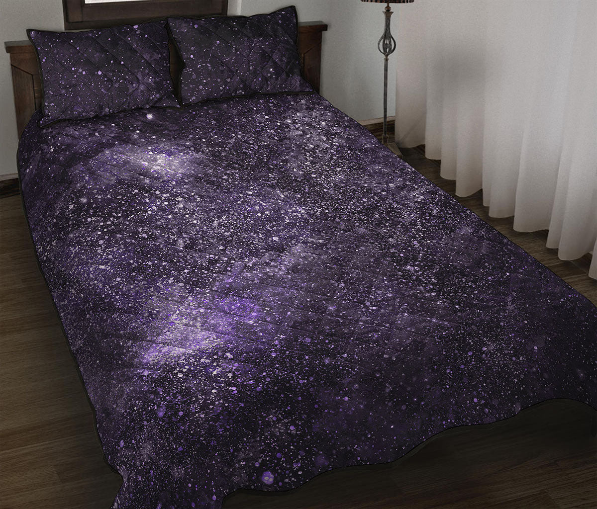 Dark Purple Cosmos Galaxy Space Print Quilt Bed Set
