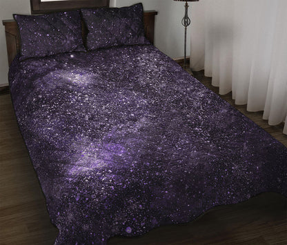 Dark Purple Cosmos Galaxy Space Print Quilt Bed Set