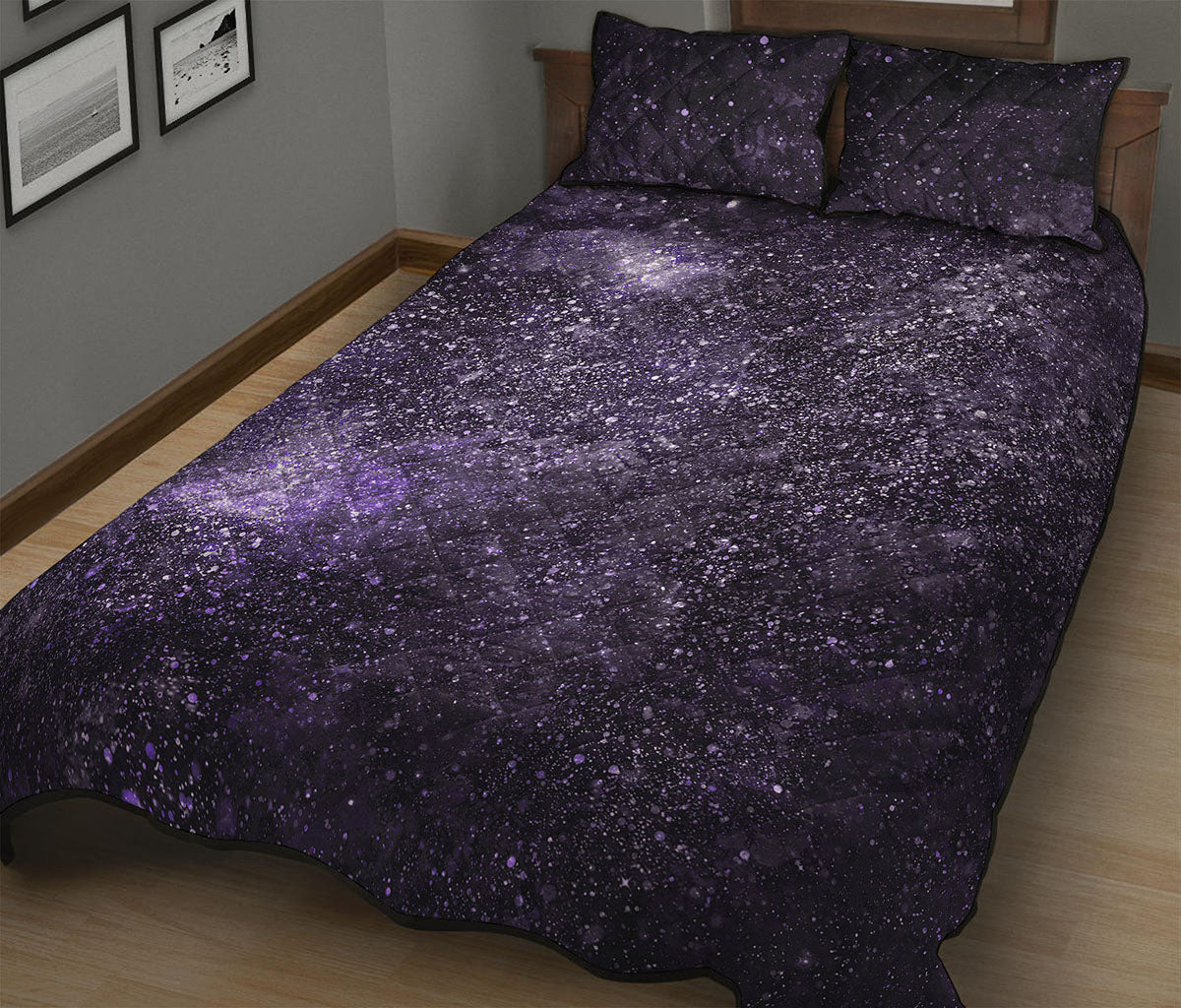 Dark Purple Cosmos Galaxy Space Print Quilt Bed Set