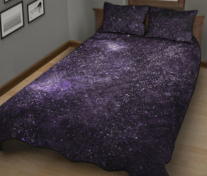 Dark Purple Cosmos Galaxy Space Print Quilt Bed Set