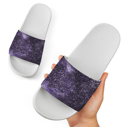 Dark Purple Cosmos Galaxy Space Print White Slide Sandals