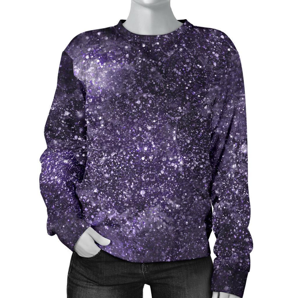 Dark Purple Cosmos Galaxy Space Print Women's Crewneck Sweatshirt GearFrost