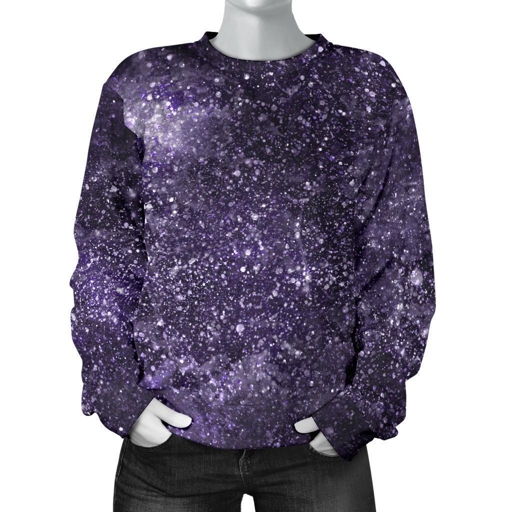 Dark Purple Cosmos Galaxy Space Print Women's Crewneck Sweatshirt GearFrost