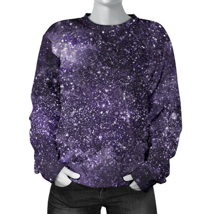 Dark Purple Cosmos Galaxy Space Print Women's Crewneck Sweatshirt GearFrost