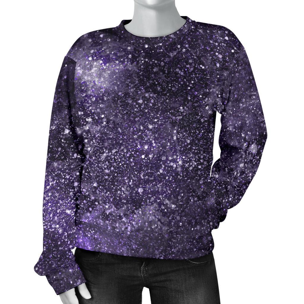 Dark Purple Cosmos Galaxy Space Print Women's Crewneck Sweatshirt GearFrost